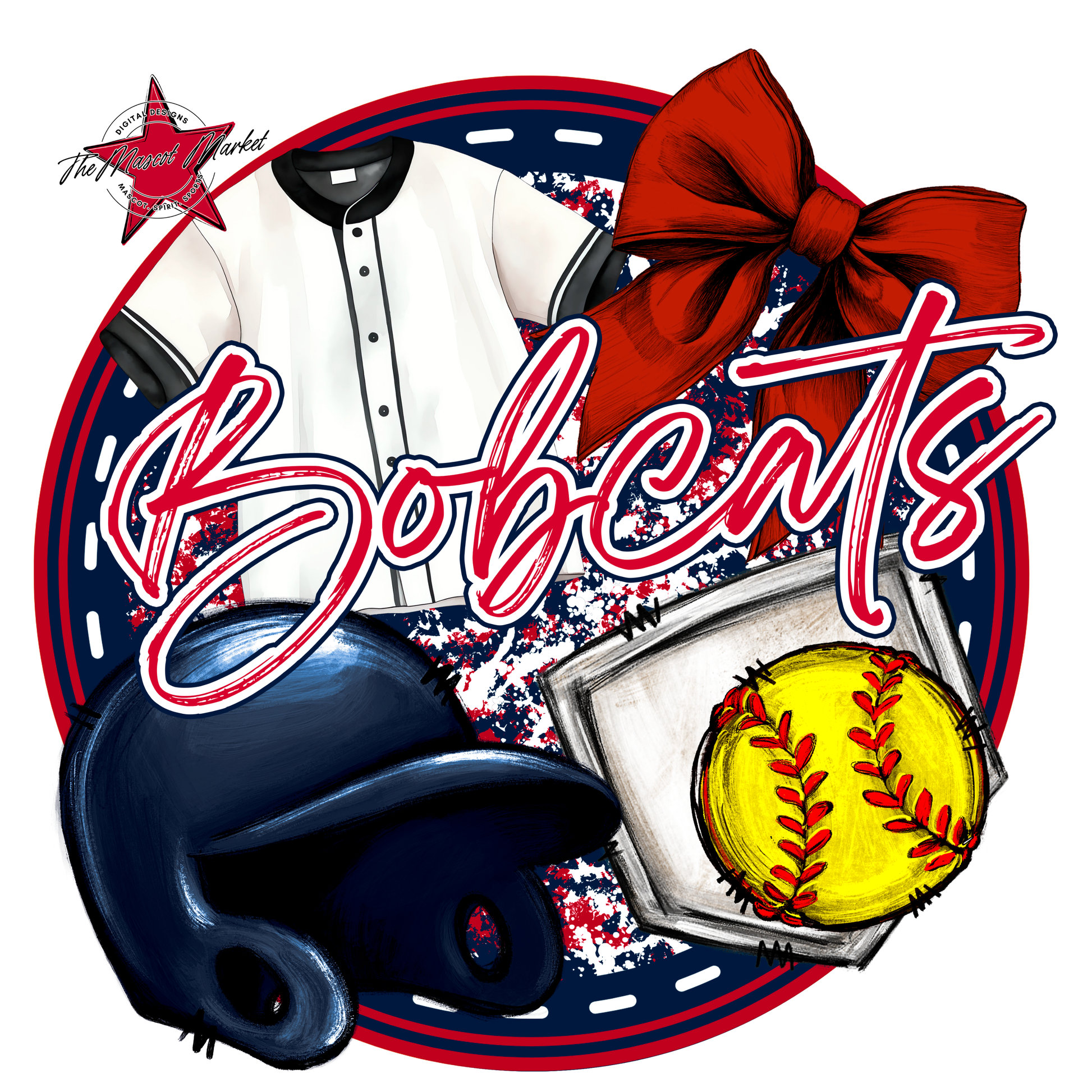Bobcats Circle Softball Design-Navy-Red