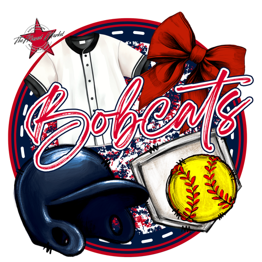 Bobcats Circle Softball Design-Navy-Red