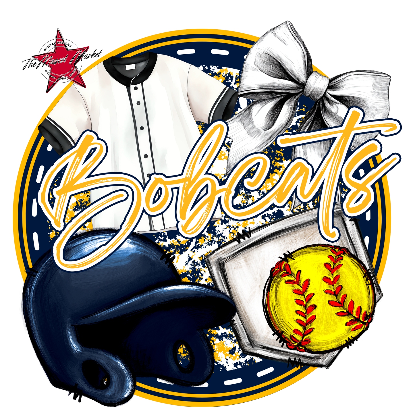Bobcats Circle Softball Design-Navy-Yellow