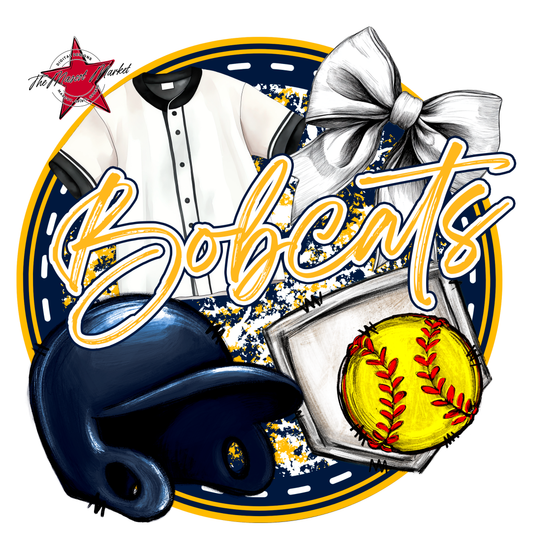 Bobcats Circle Softball Design-Navy-Yellow