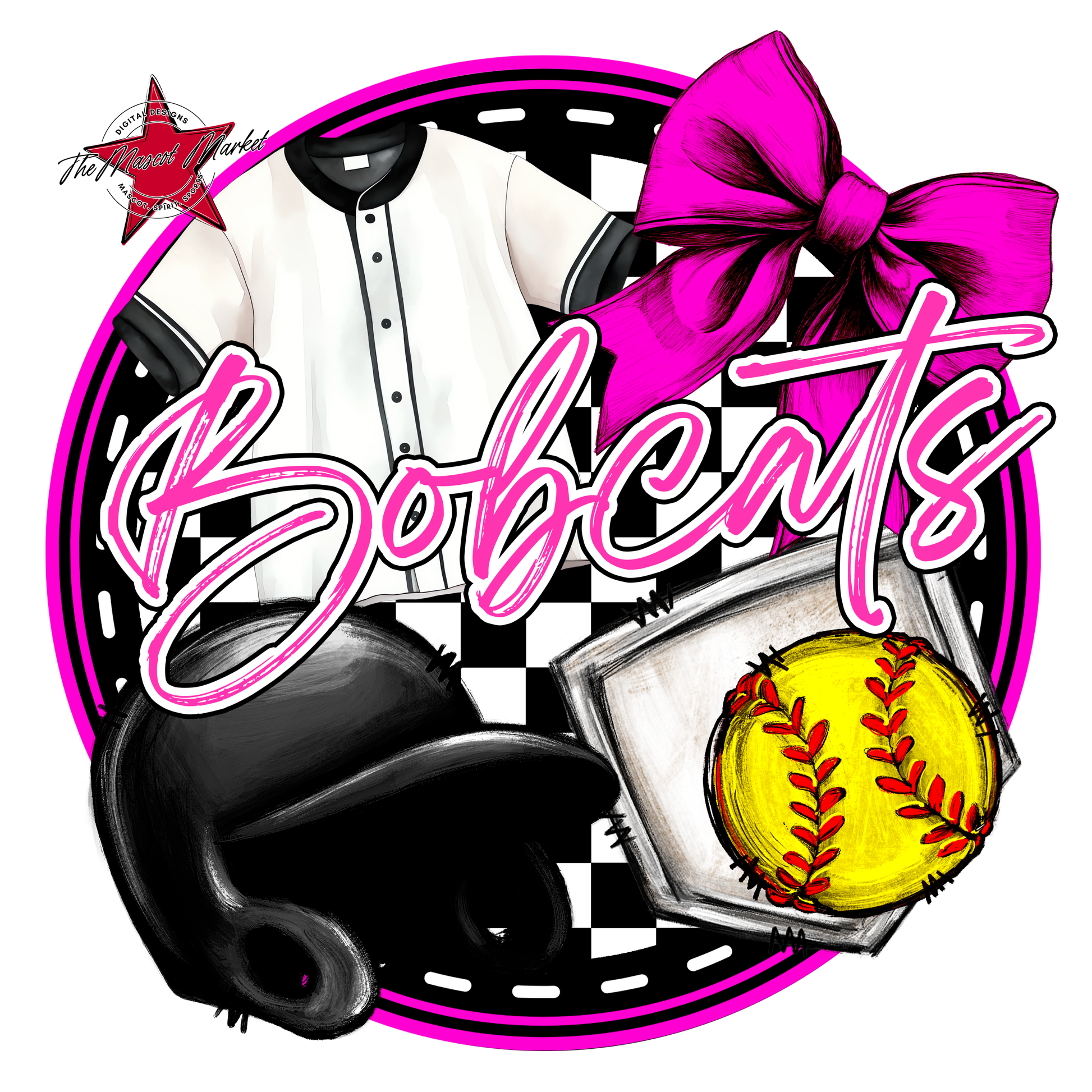 Bobcats Circle Softball Design-Pink
