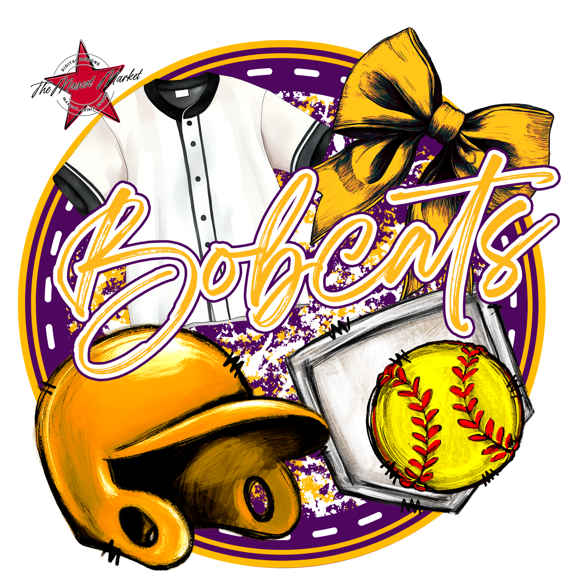 Bobcats Circle Softball Design-Purple-Yellow