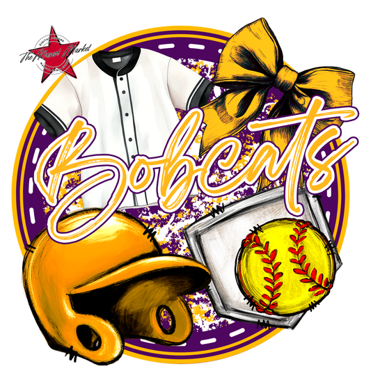 Bobcats Circle Softball Design-Purple-Yellow