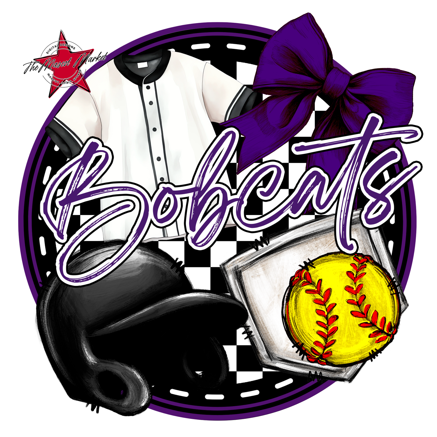 Bobcats Circle Softball Design-Purple