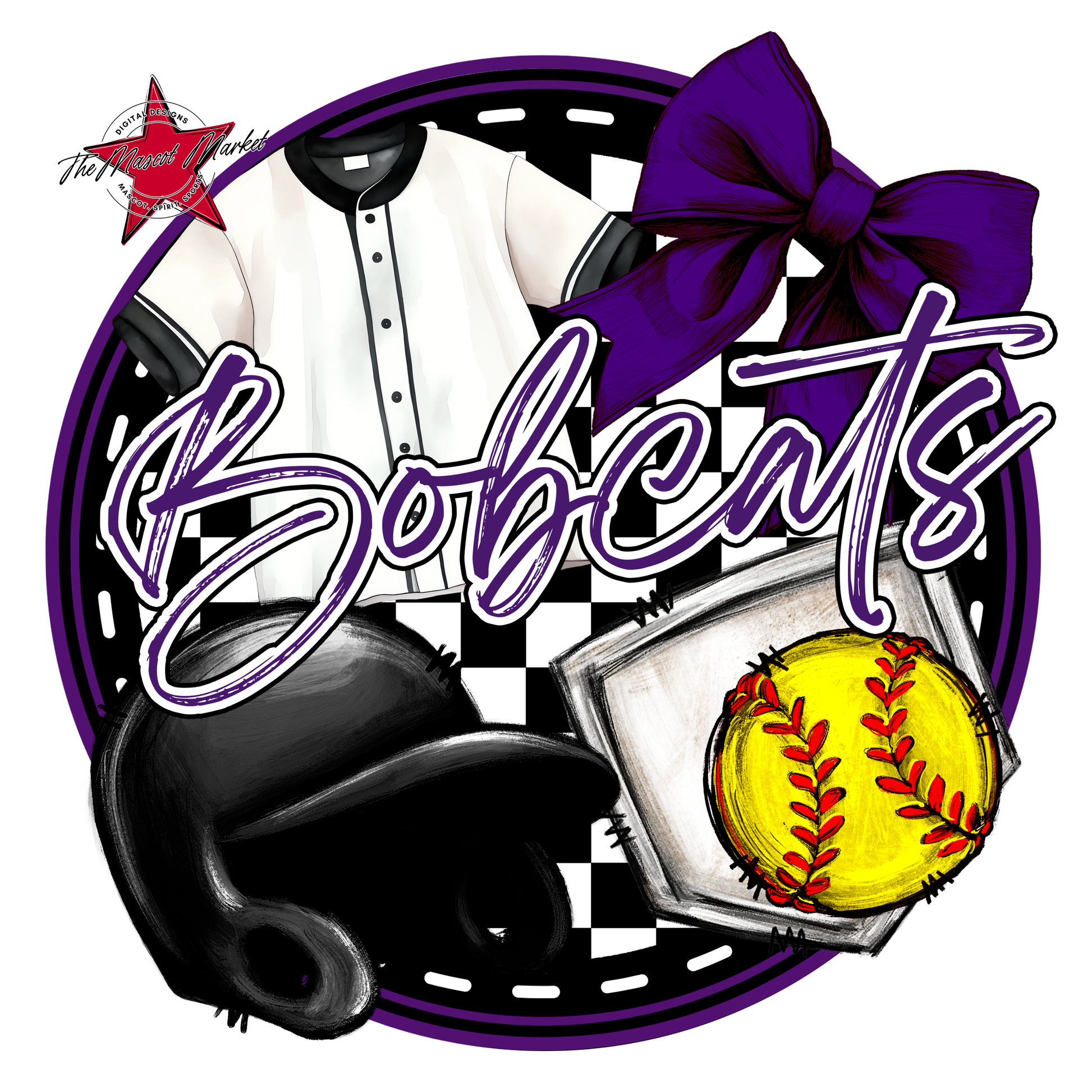 Bobcats Circle Softball Design-Purple