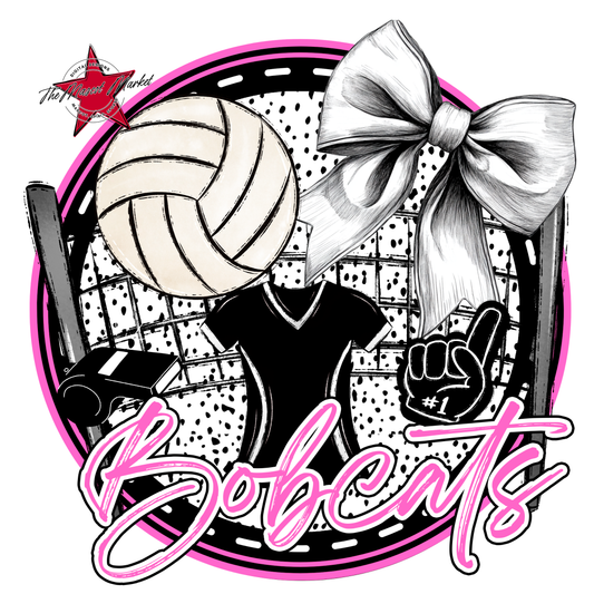 Bobcats Circle Volleyball Design-Baby Pink