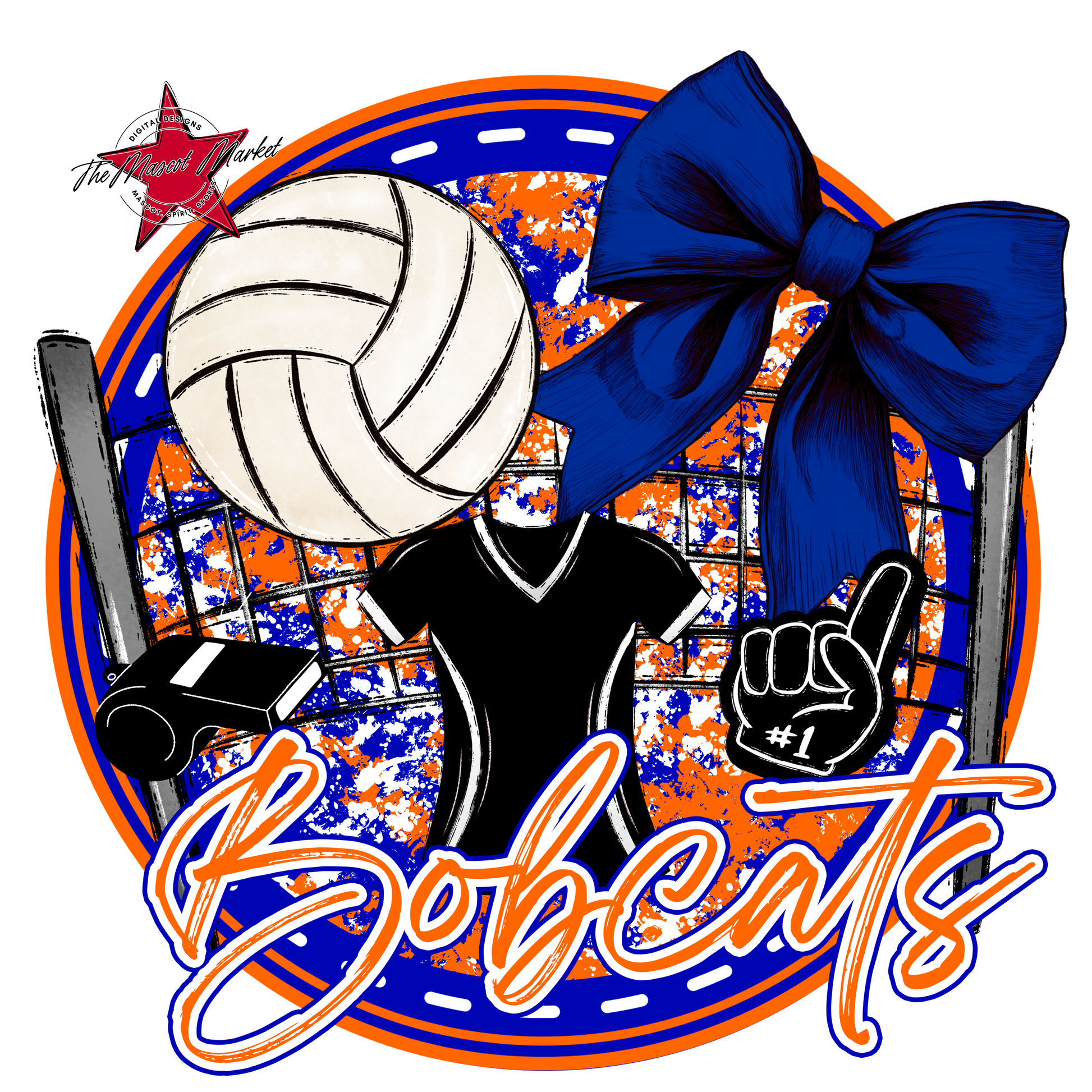 Bobcats Circle Volleyball Design-Blue-Orange