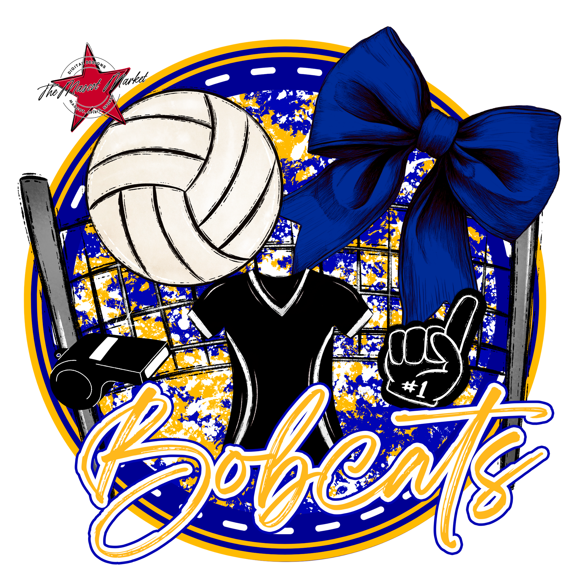 Bobcats Circle Volleyball Design-Blue-Yellow