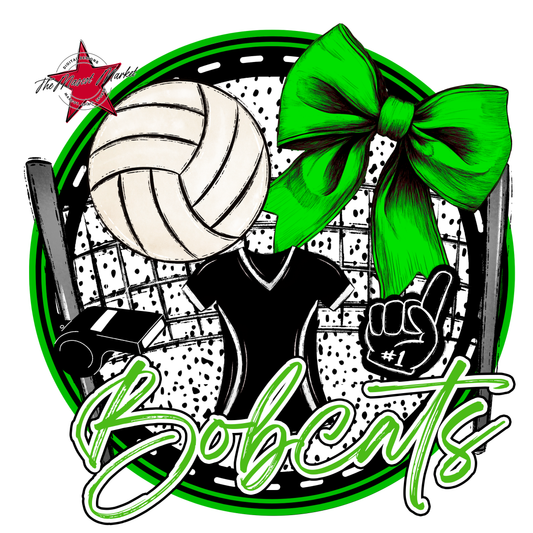 Bobcats Circle Volleyball Design-Bright Green