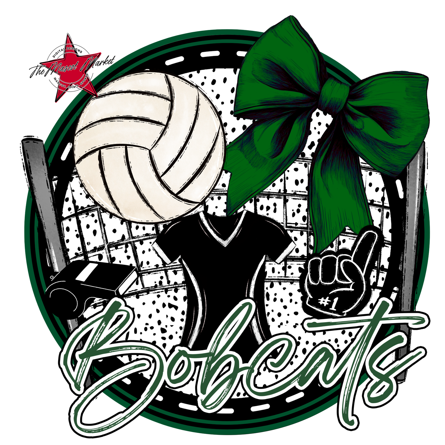 Bobcats Circle Volleyball Design-Green