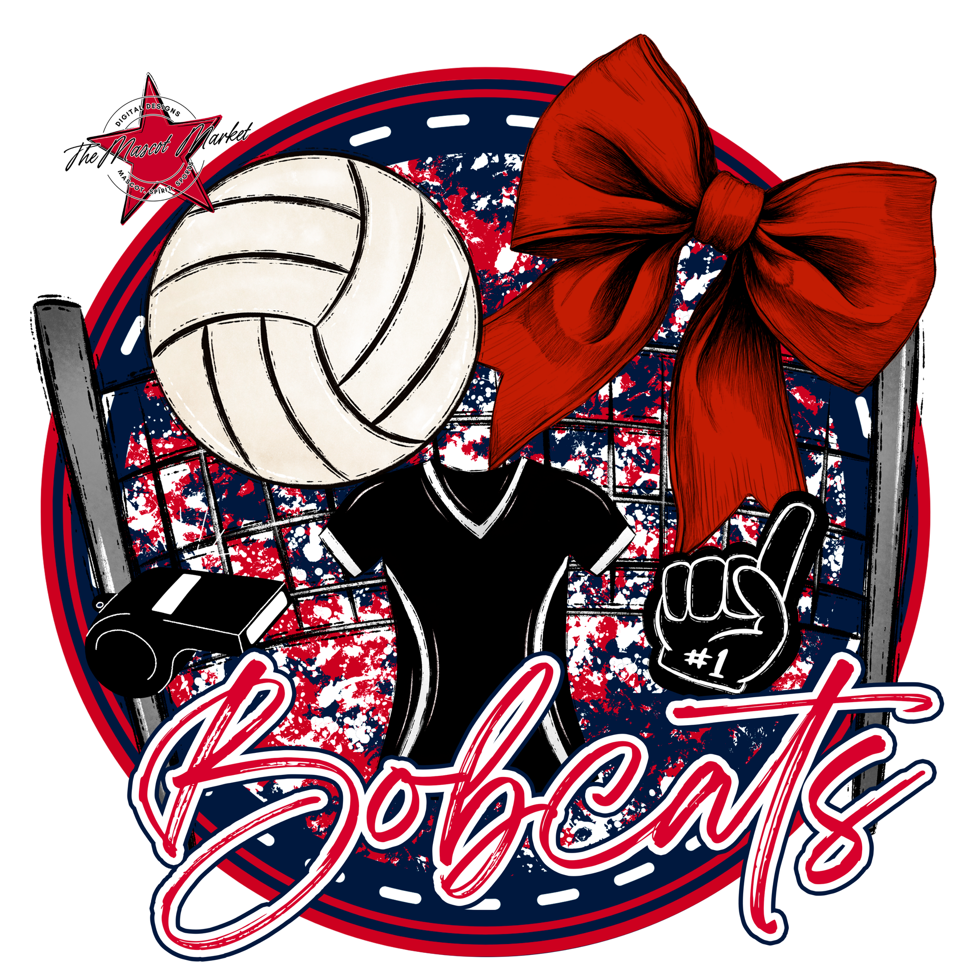 Bobcats Circle Volleyball Design-Navy-Red