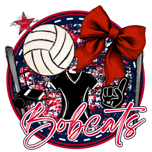 Bobcats Circle Volleyball Design-Navy-Red