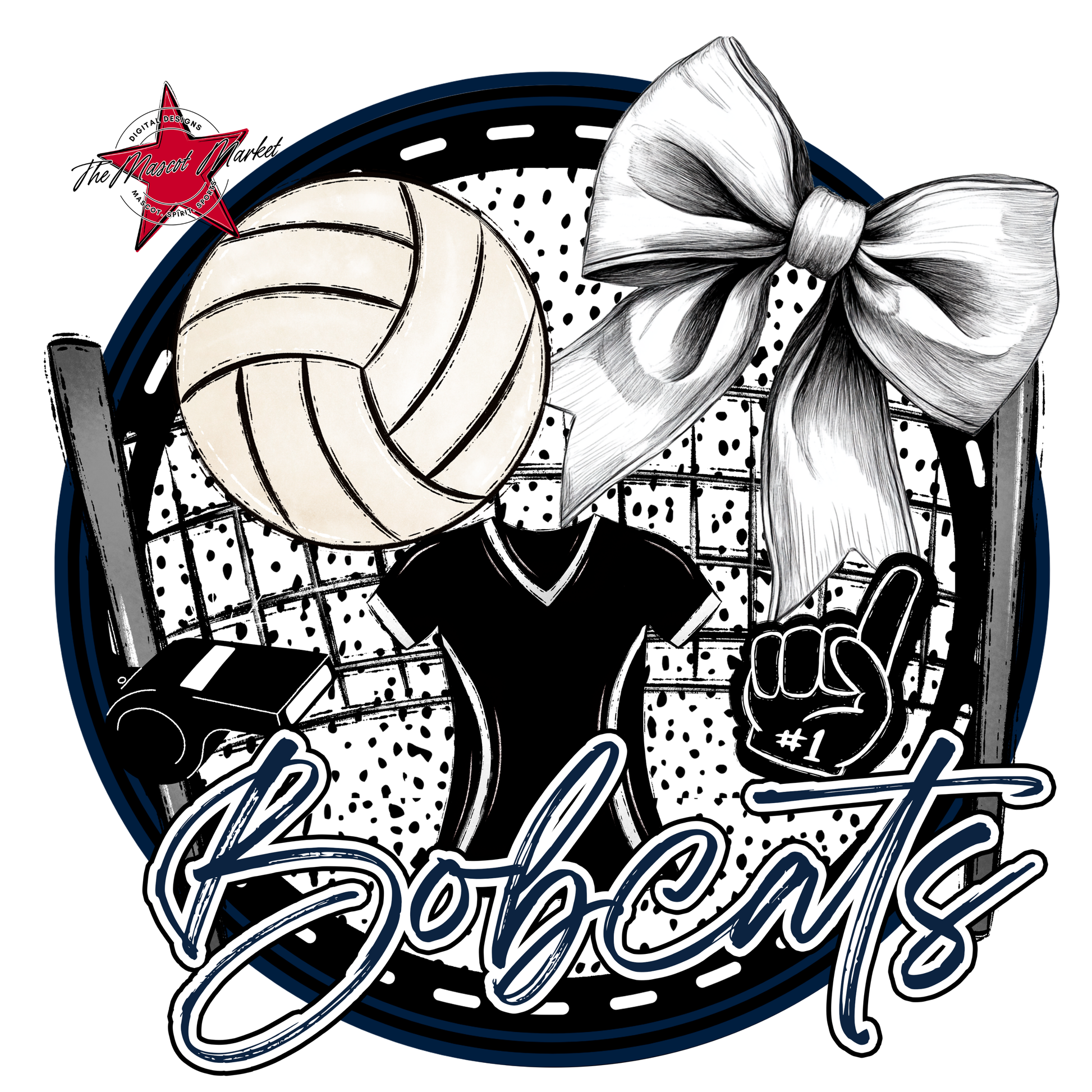 Bobcats Circle Volleyball Design-Navy
