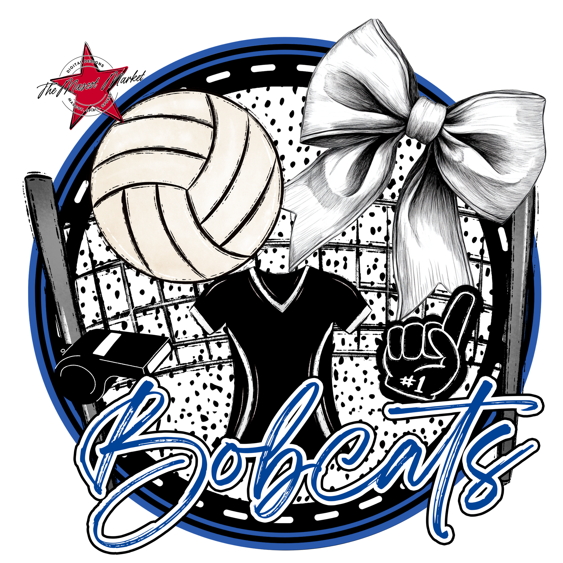 Bobcats Circle Volleyball Design-Off Blue