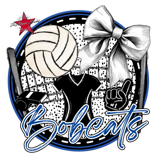 Bobcats Circle Volleyball Design-Off Blue