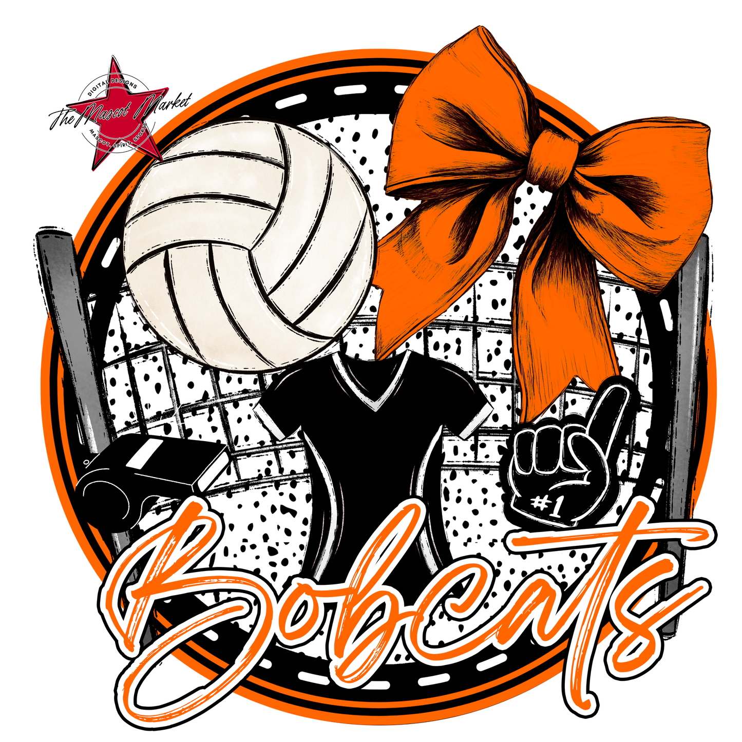 Bobcats Circle Volleyball Design-Orange