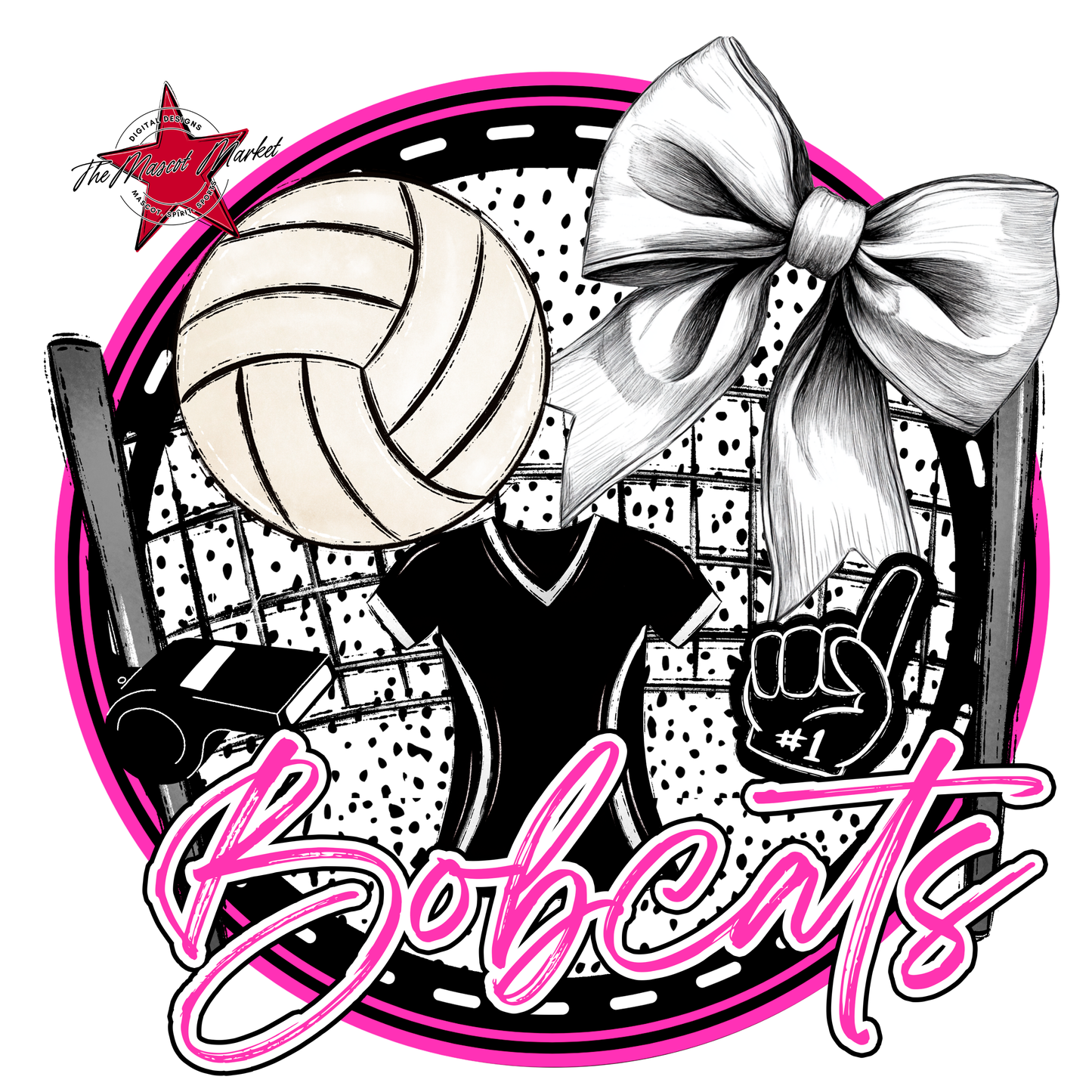 Bobcats Circle Volleyball Design-Pink