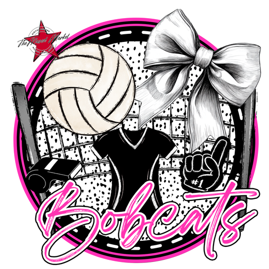 Bobcats Circle Volleyball Design-Pink