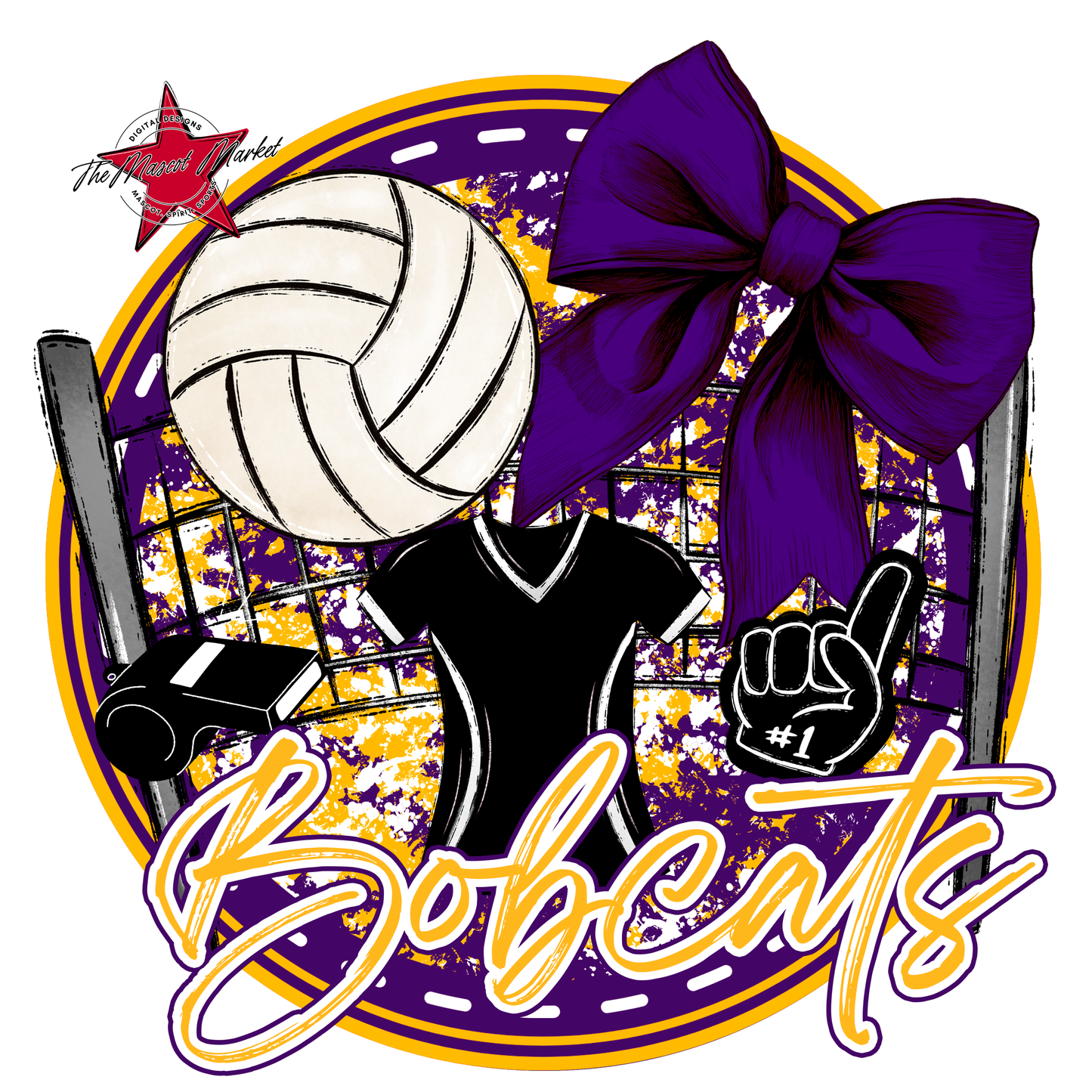 Bobcats Circle Volleyball Design-Purple-Yellow