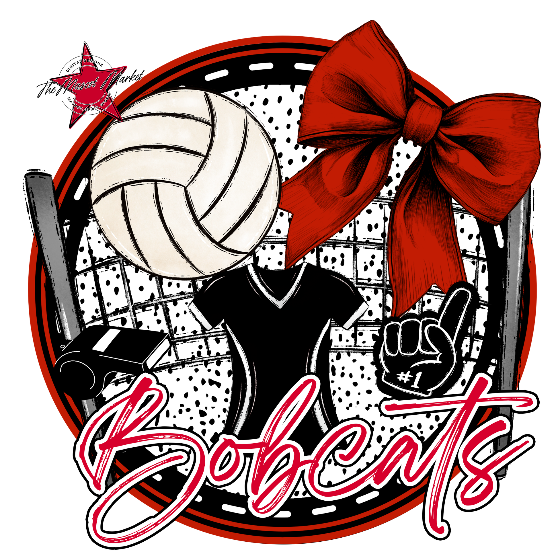 Bobcats Circle Volleyball Design-Red