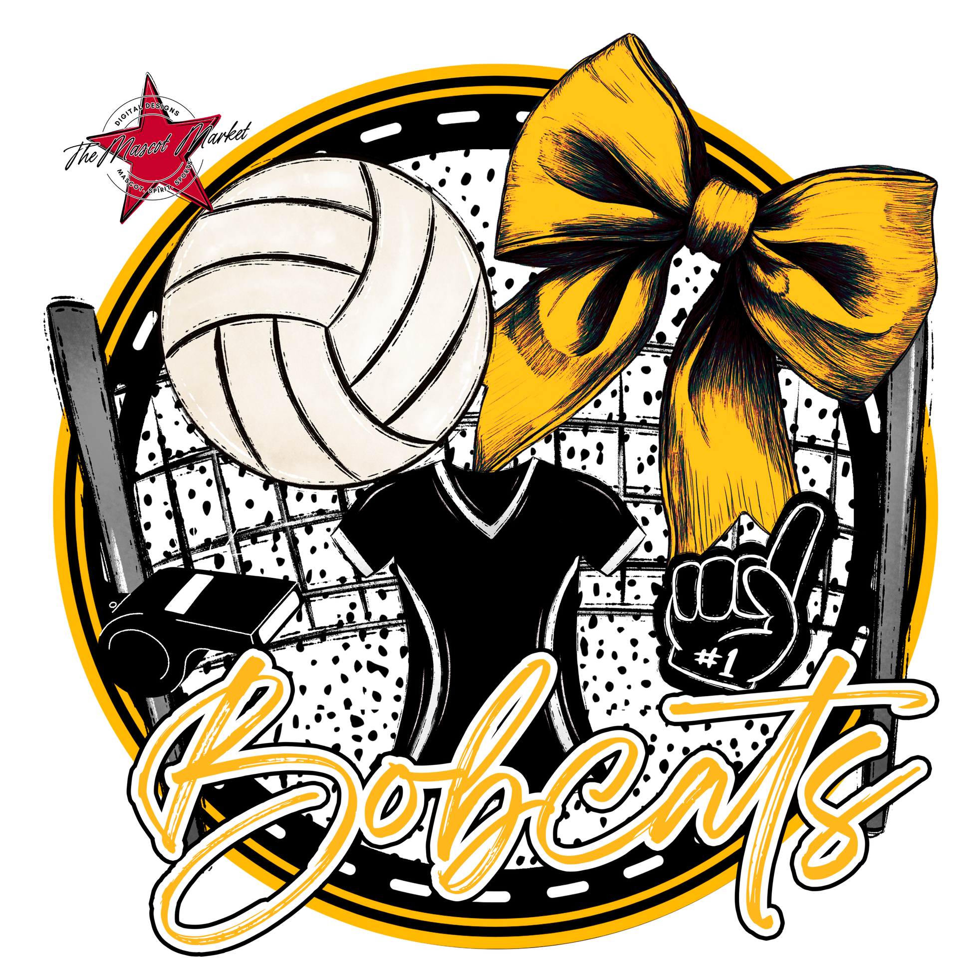 Bobcats Circle Volleyball Design-Yellow