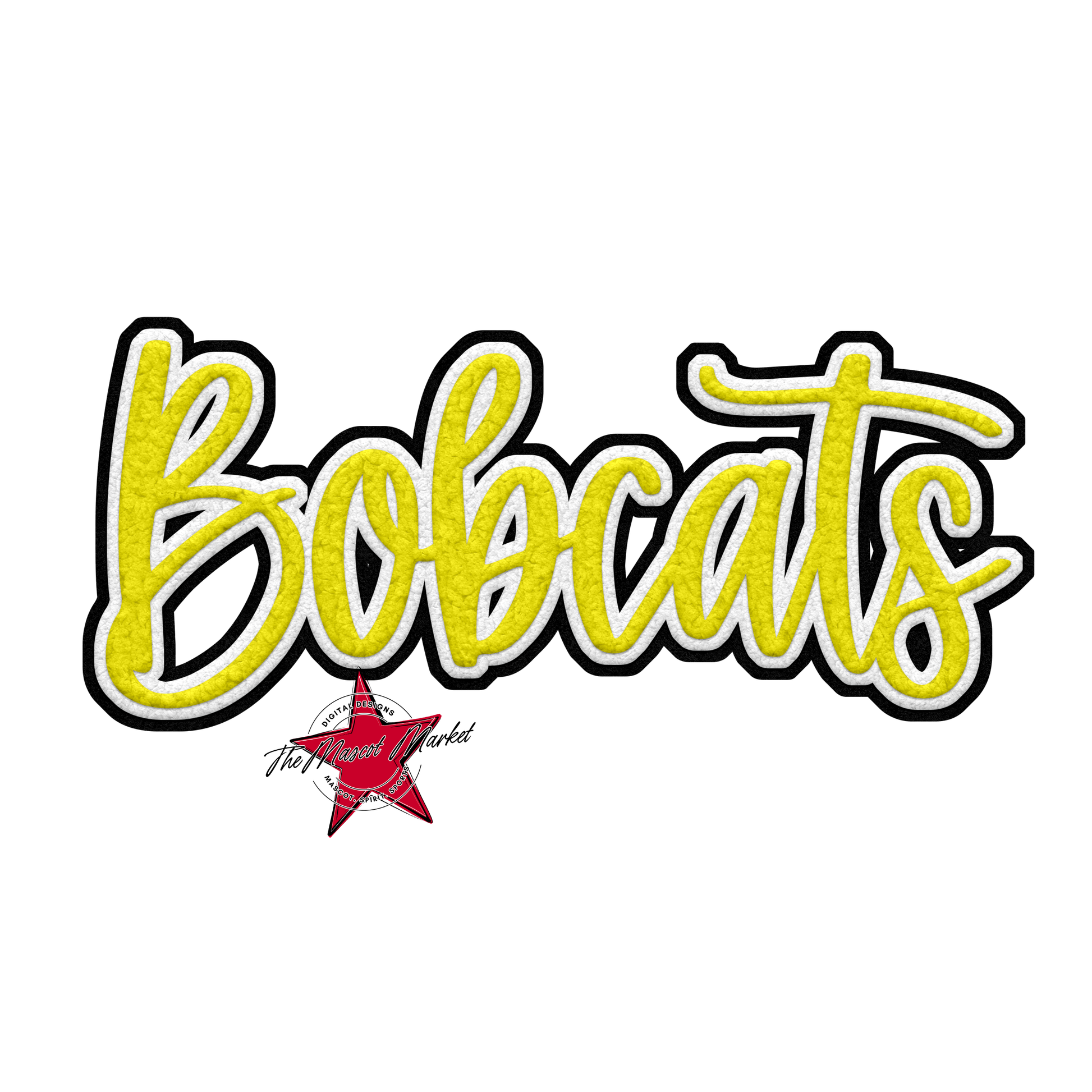 Bobcats Faux Chenille Patch-Bright Yellow