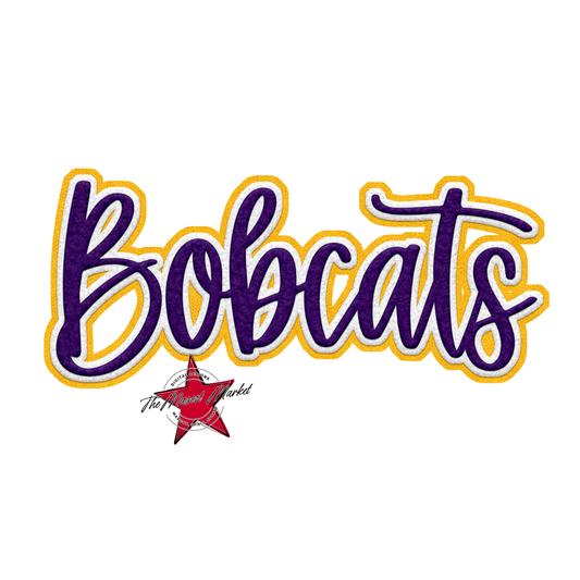 Bobcats Faux Chenille Patch-Purple-Yellow