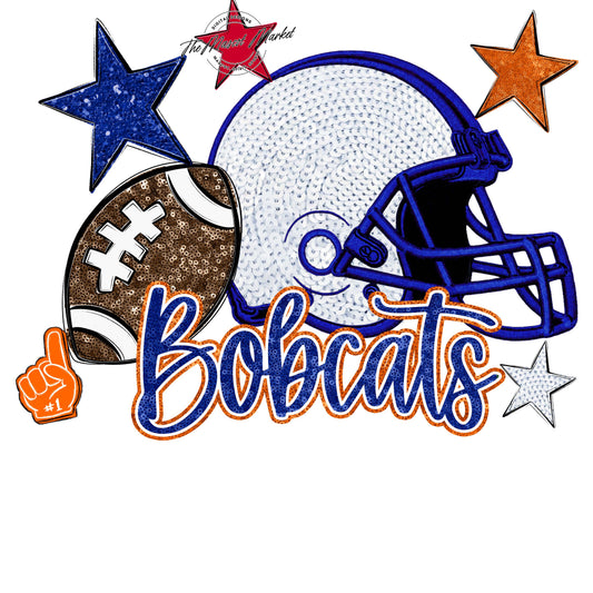 Bobcats Football Embroidered Sequins Design-Blue & Orange