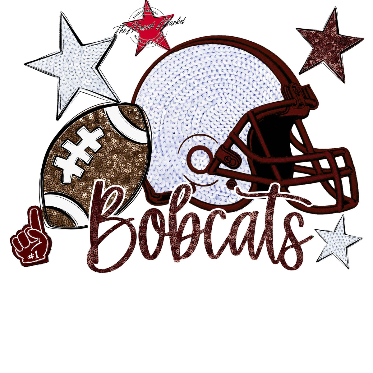 Bobcats Football Embroidered Sequins Design-Maroon