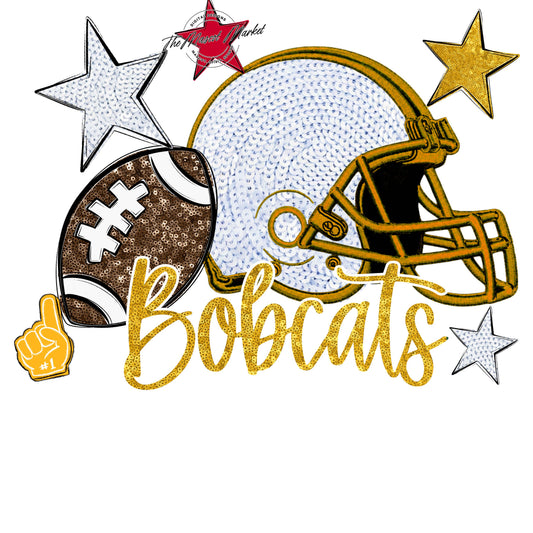 Bobcats Football Embroidered Sequins Design-Yellow