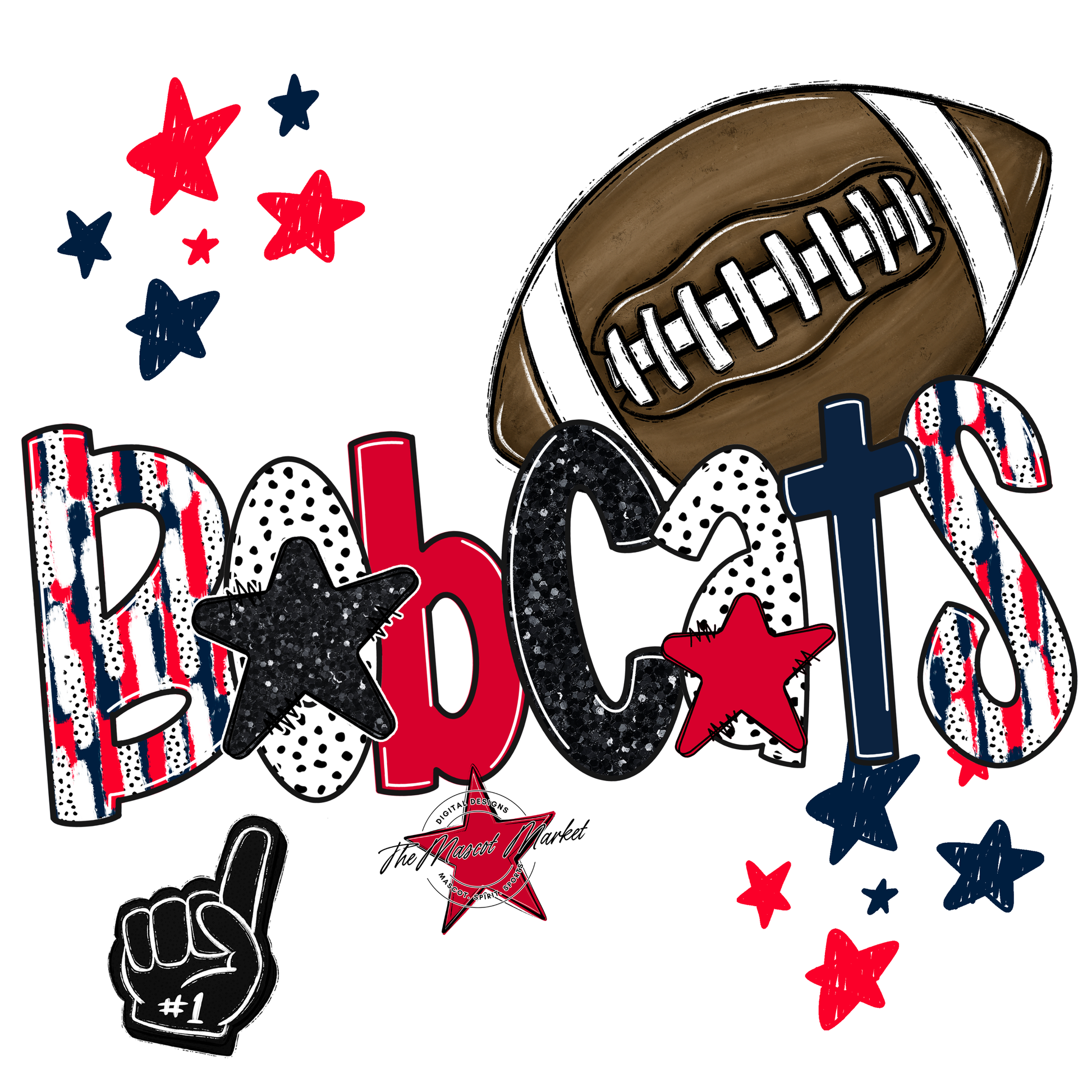 Bobcats Football Scrape-Navy-Red