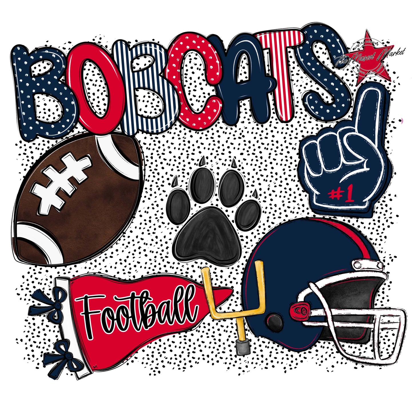 Bobcats Football Spirit-Navy & Red