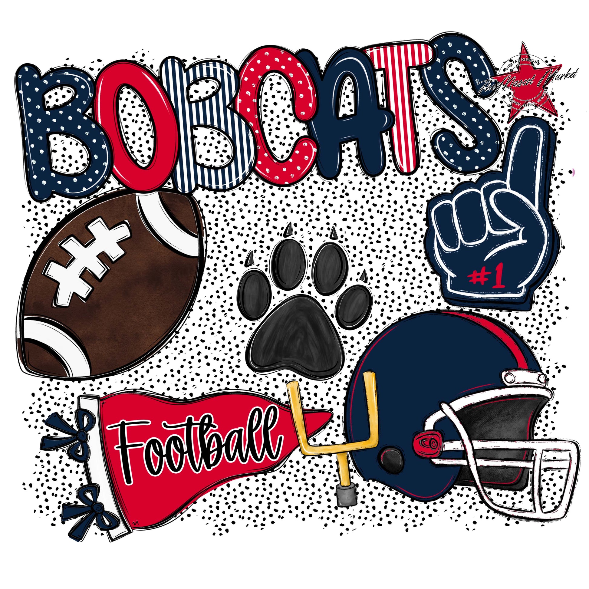 Bobcats Football Spirit-Navy & Red