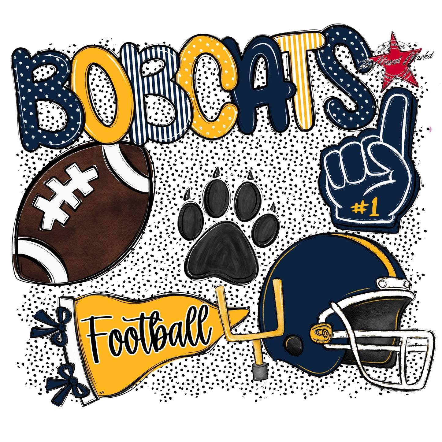 Bobcats Football Spirit-Navy & Yellow