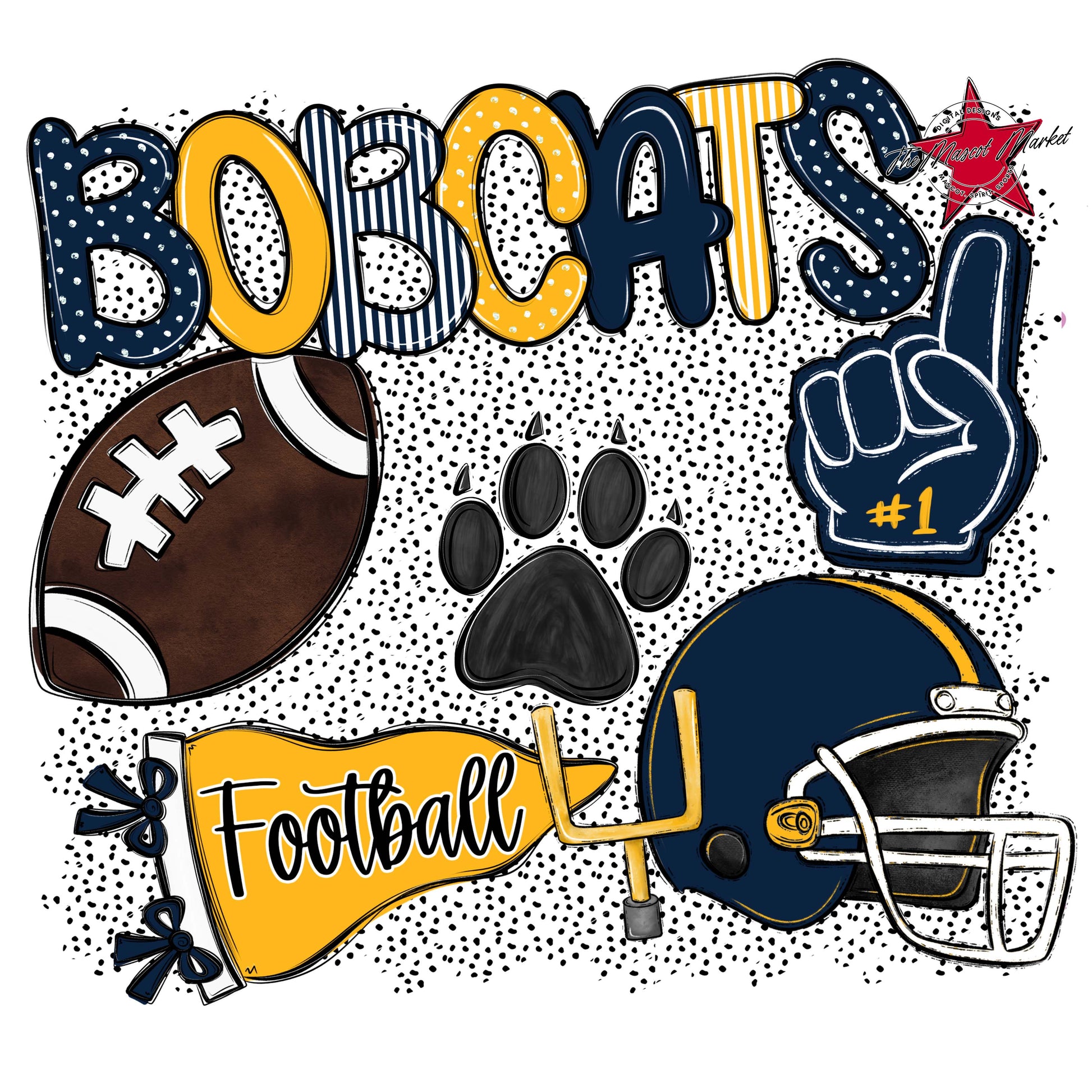 Bobcats Football Spirit-Navy & Yellow