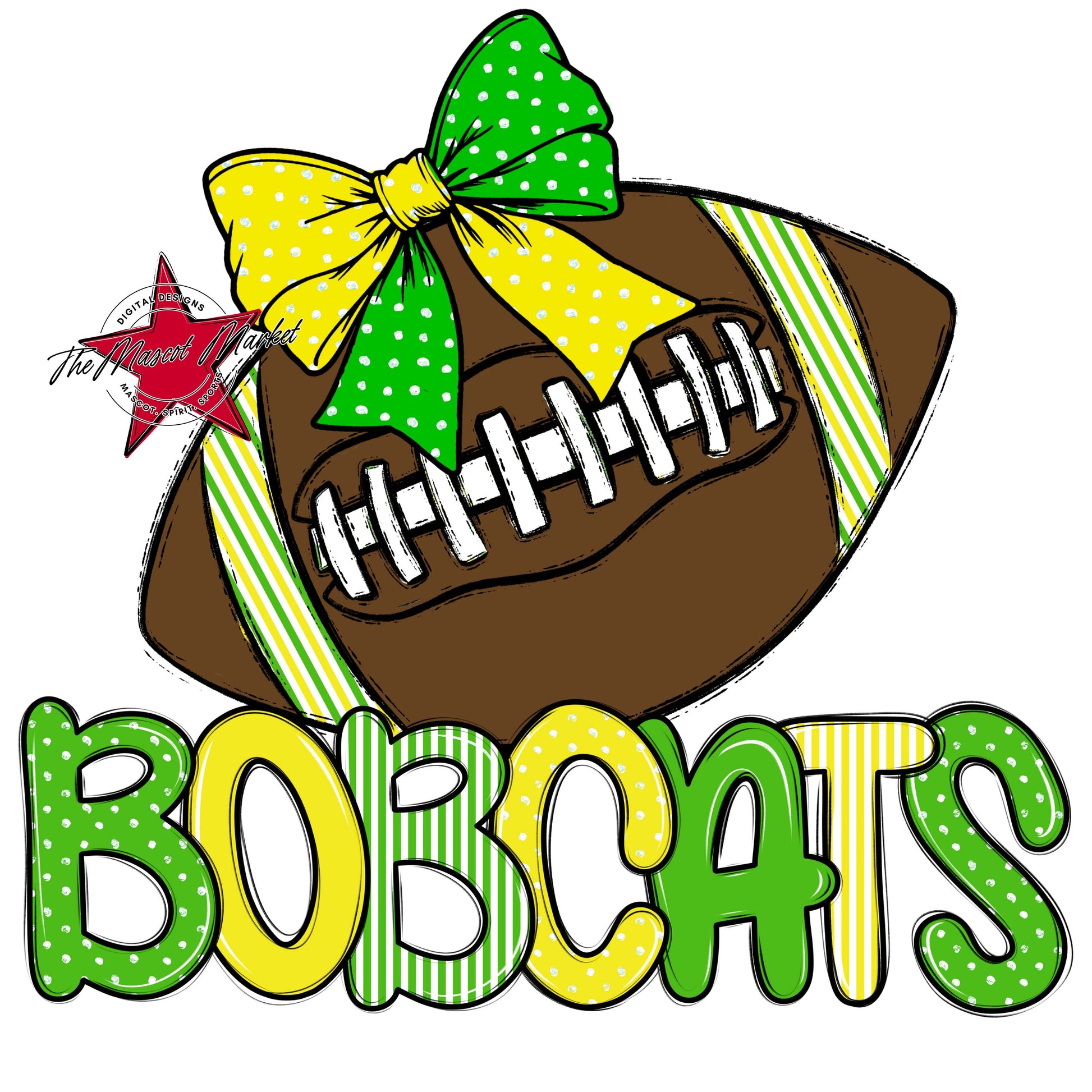 Bobcats Football Spirit Design-Bright Green & Bright Yellow