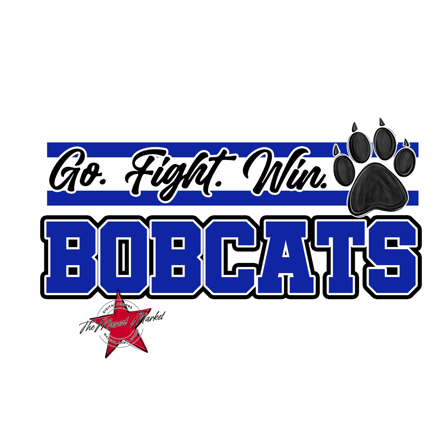 Bobcats Go Fight Win Mascot Lines-Blue