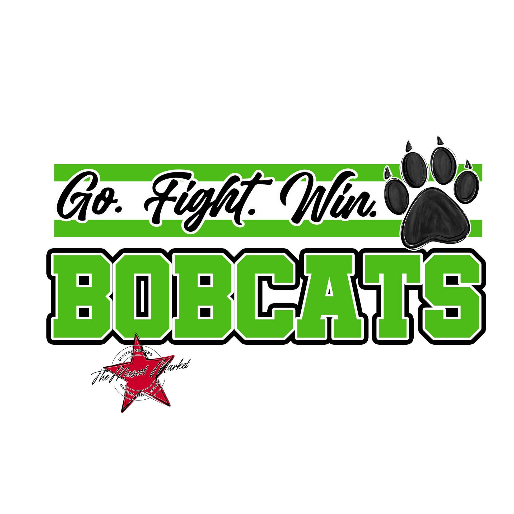 Bobcats Go Fight Win Mascot Lines-Bright Green