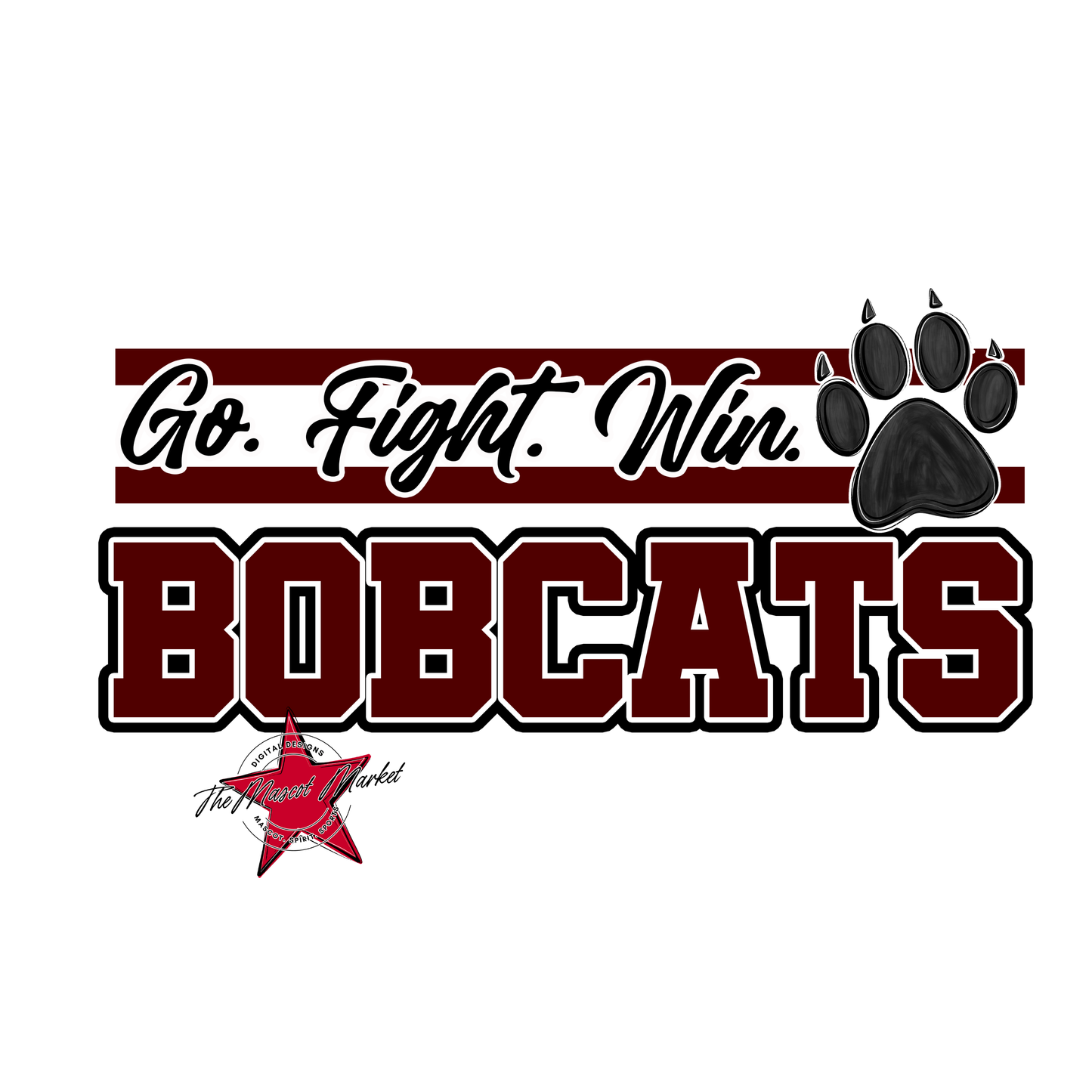Bobcats Go Fight Win Mascot Lines-Maroon