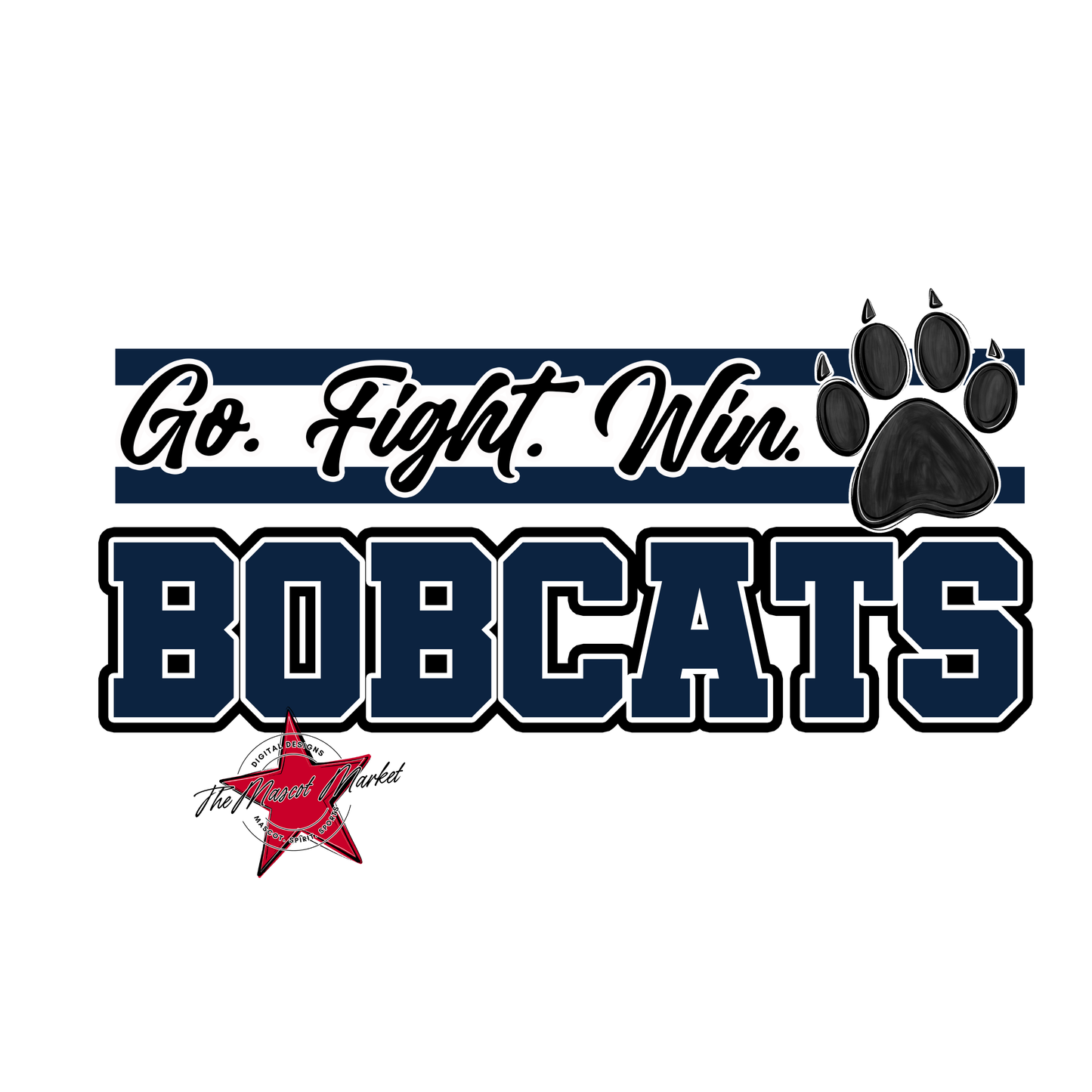 Bobcats Go Fight Win Mascot Lines-Navy