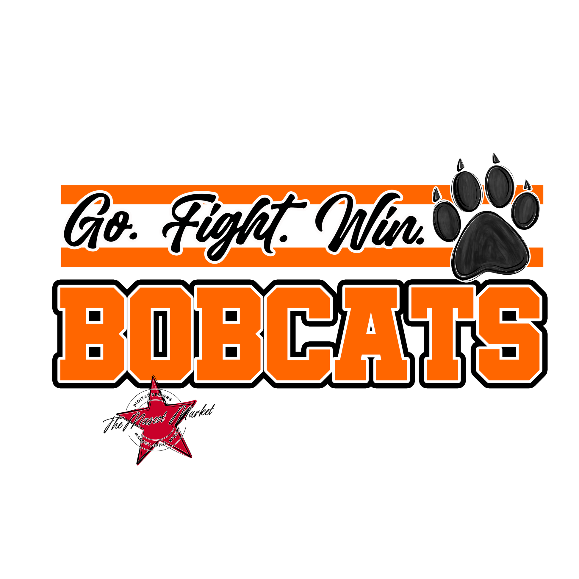 Bobcats Go Fight Win Mascot Lines-Orange