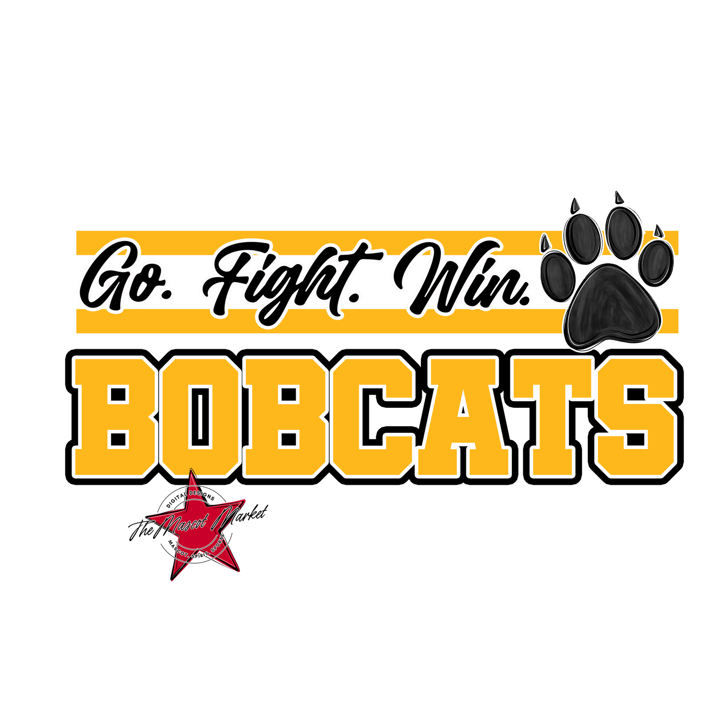 Bobcats Go Fight Win Mascot Lines-Yellow