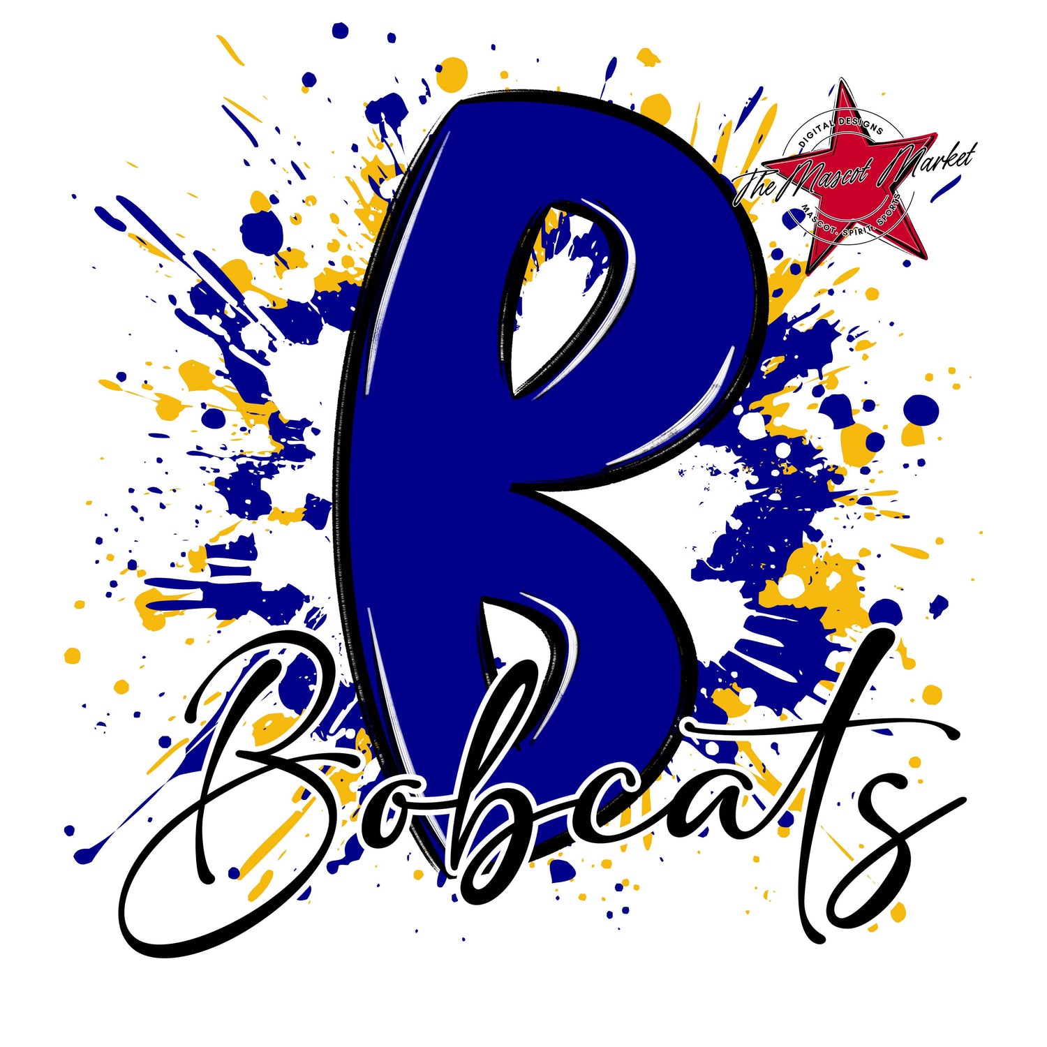 Bobcats Mascot Splatter-Blue & Yellow
