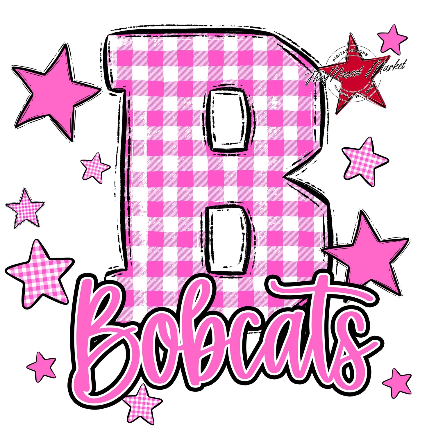 Bobcats Plaid Star Design-Baby Pink