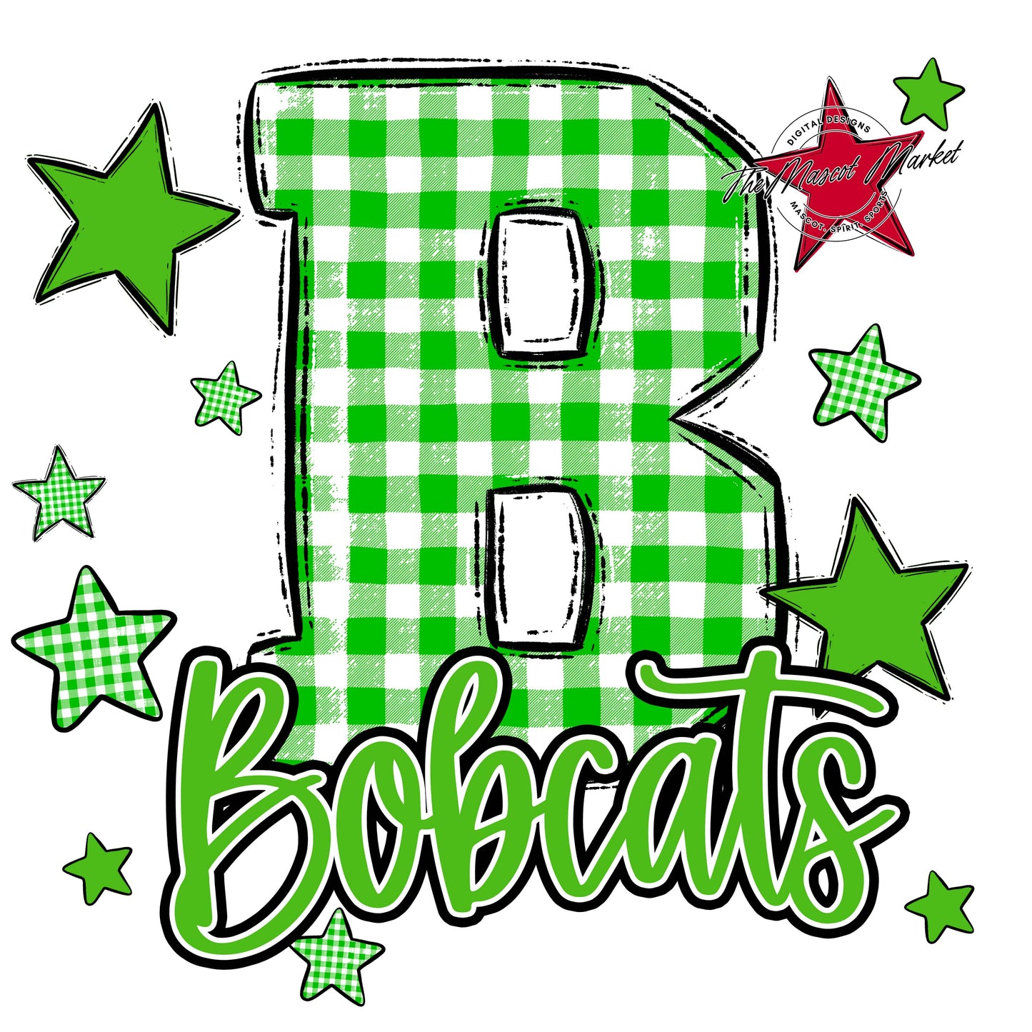 Bobcats Plaid Star Design-Bright Green