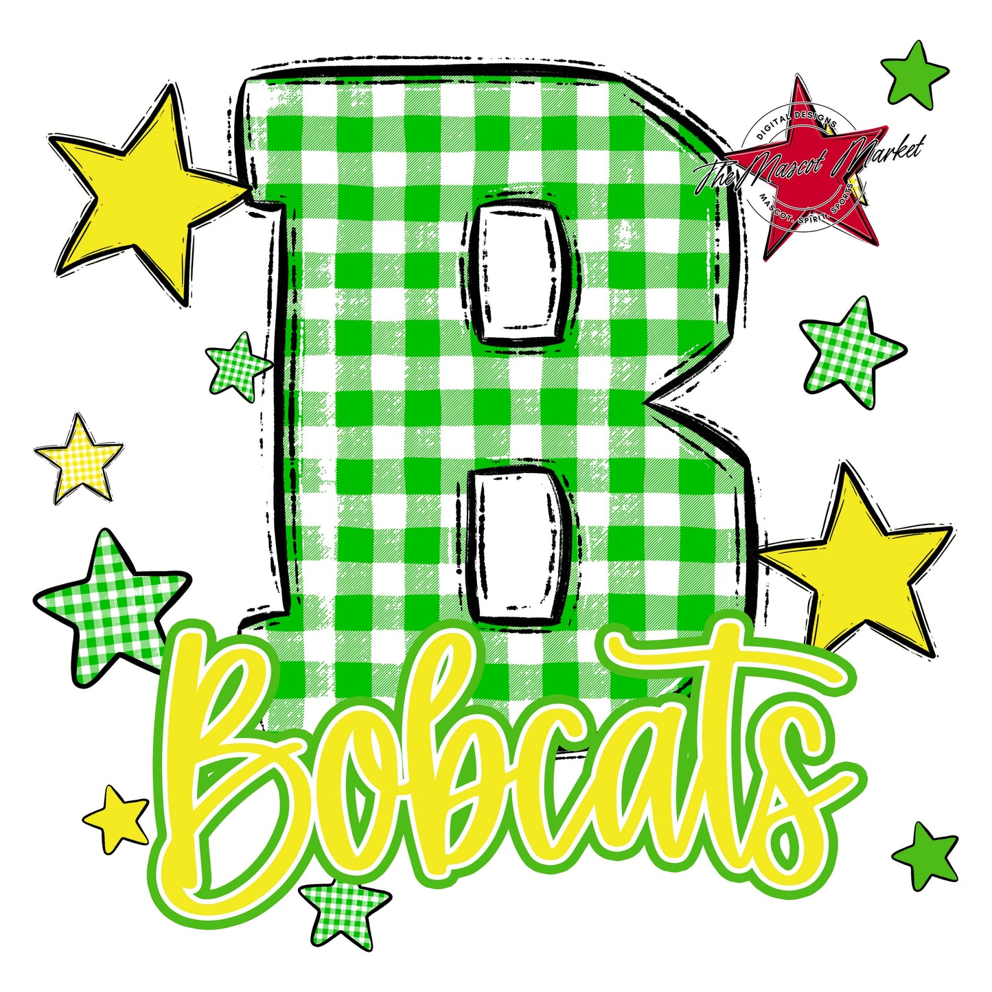 Bobcats Plaid Star Design-Bright Green & Bright Yellow