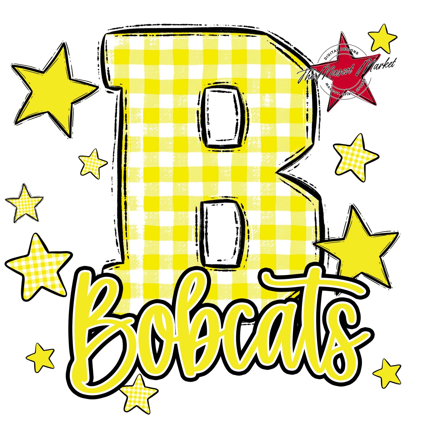 Bobcats Plaid Star Design-Bright Yellow