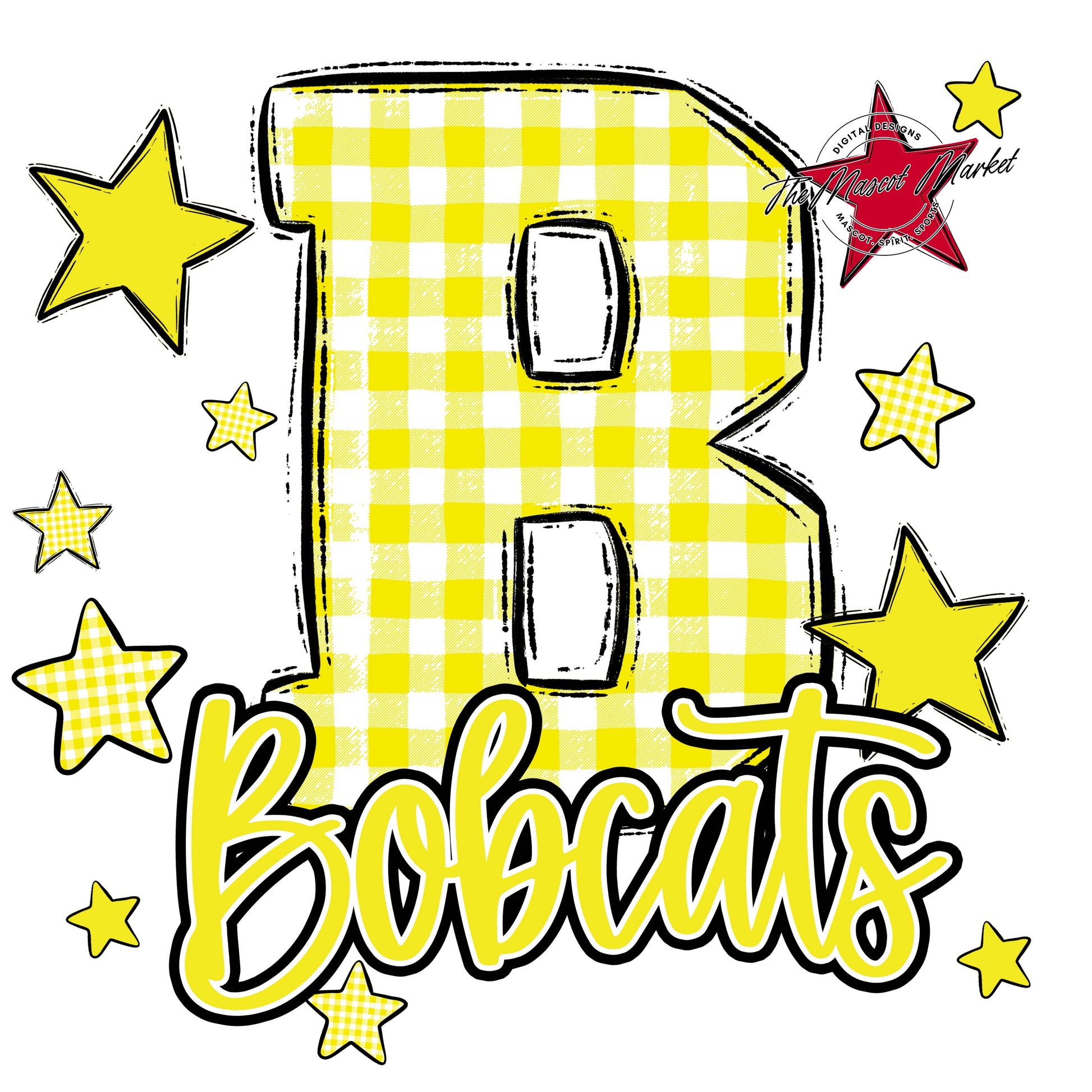 Bobcats Plaid Star Design-Bright Yellow