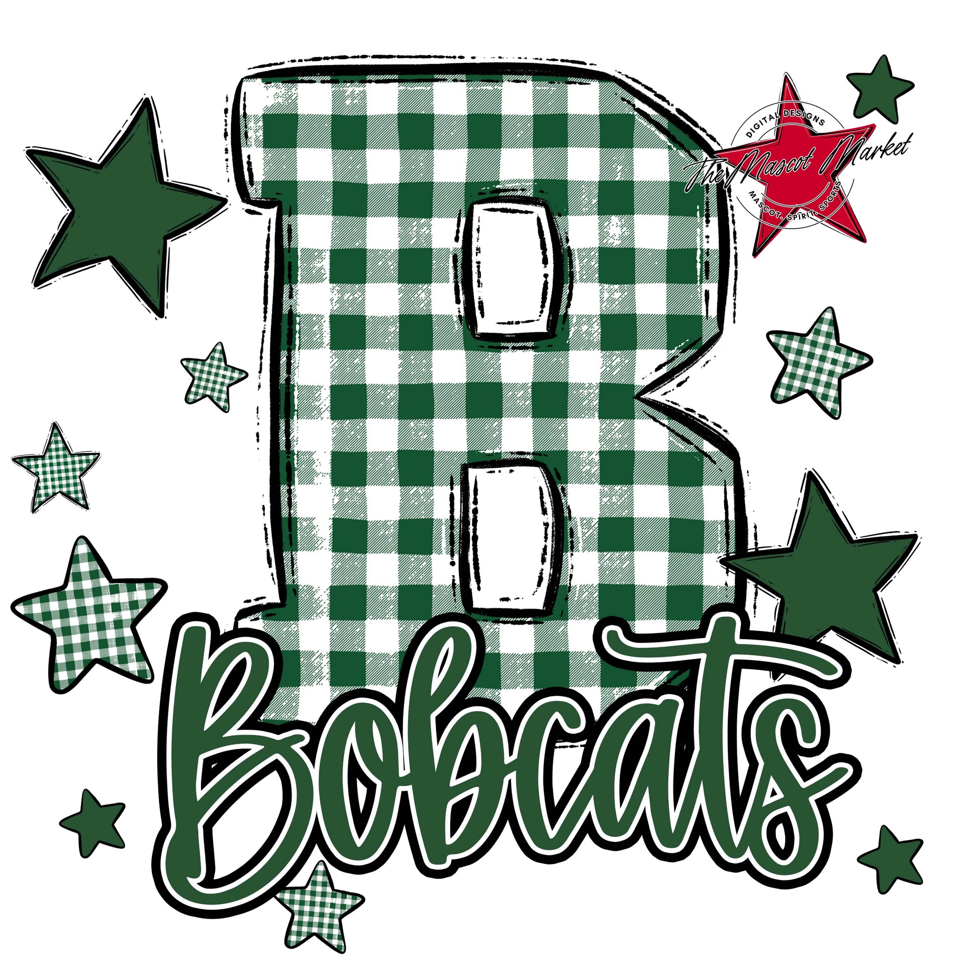 Bobcats Plaid Star Design-Green