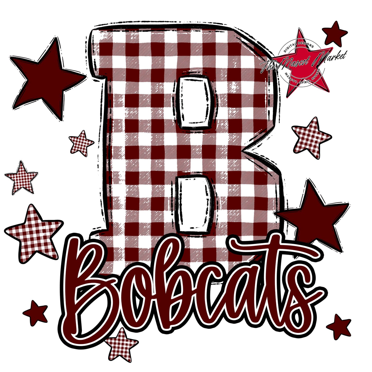Bobcats Plaid Star Design-Maroon